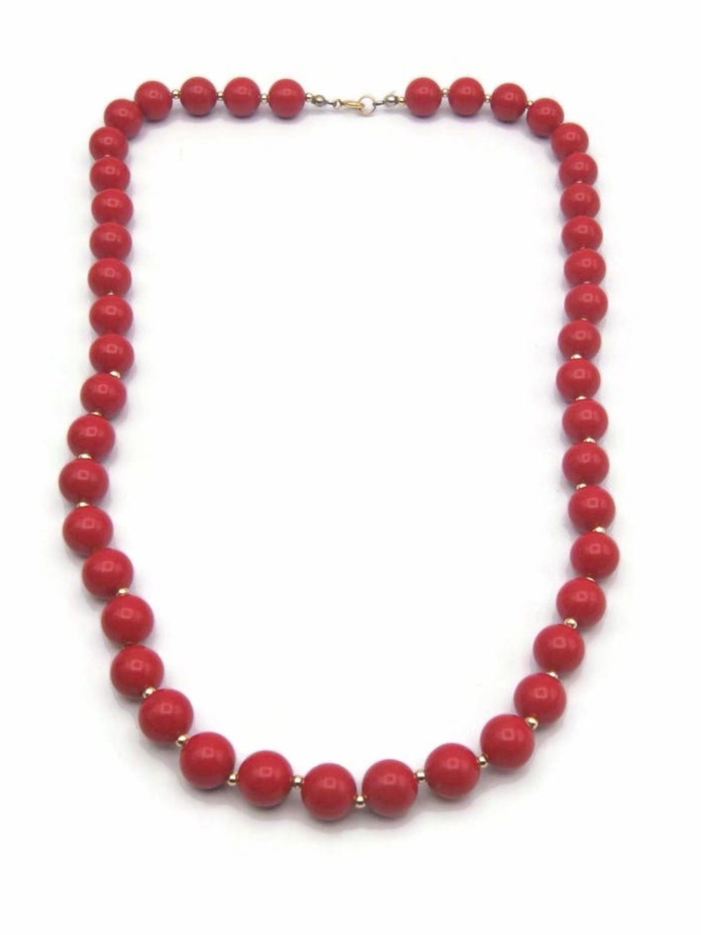 Vintage Red & Gold Beaded Strand Necklace 22”